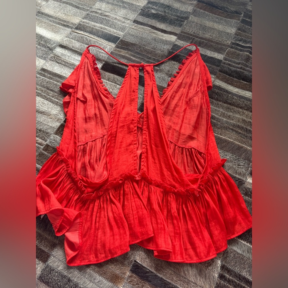 Red Ruffled Women's Top - Picture 3 of 3